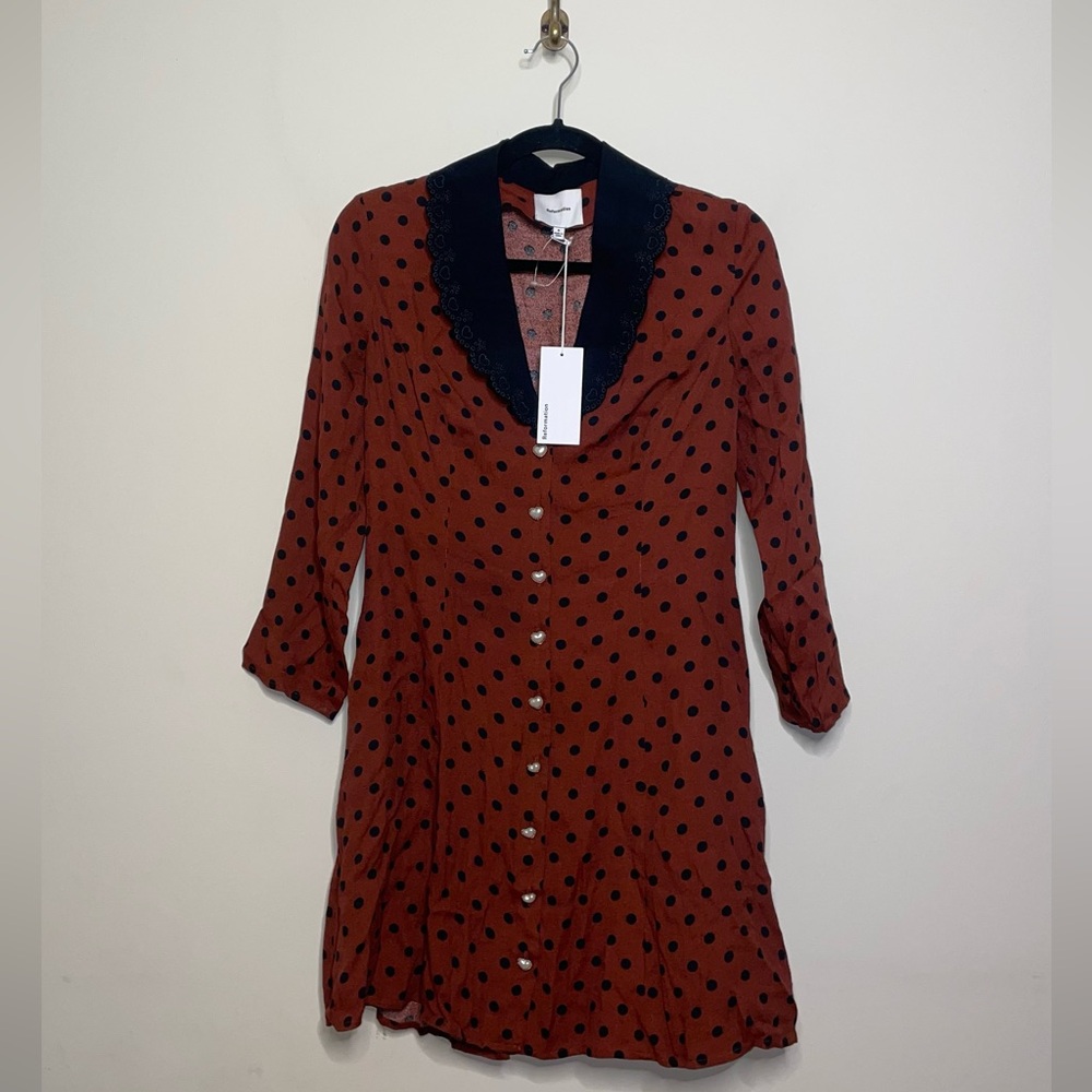 REFORMATION Galene Dress in Fig Jam Dot - Picture 6 of 12